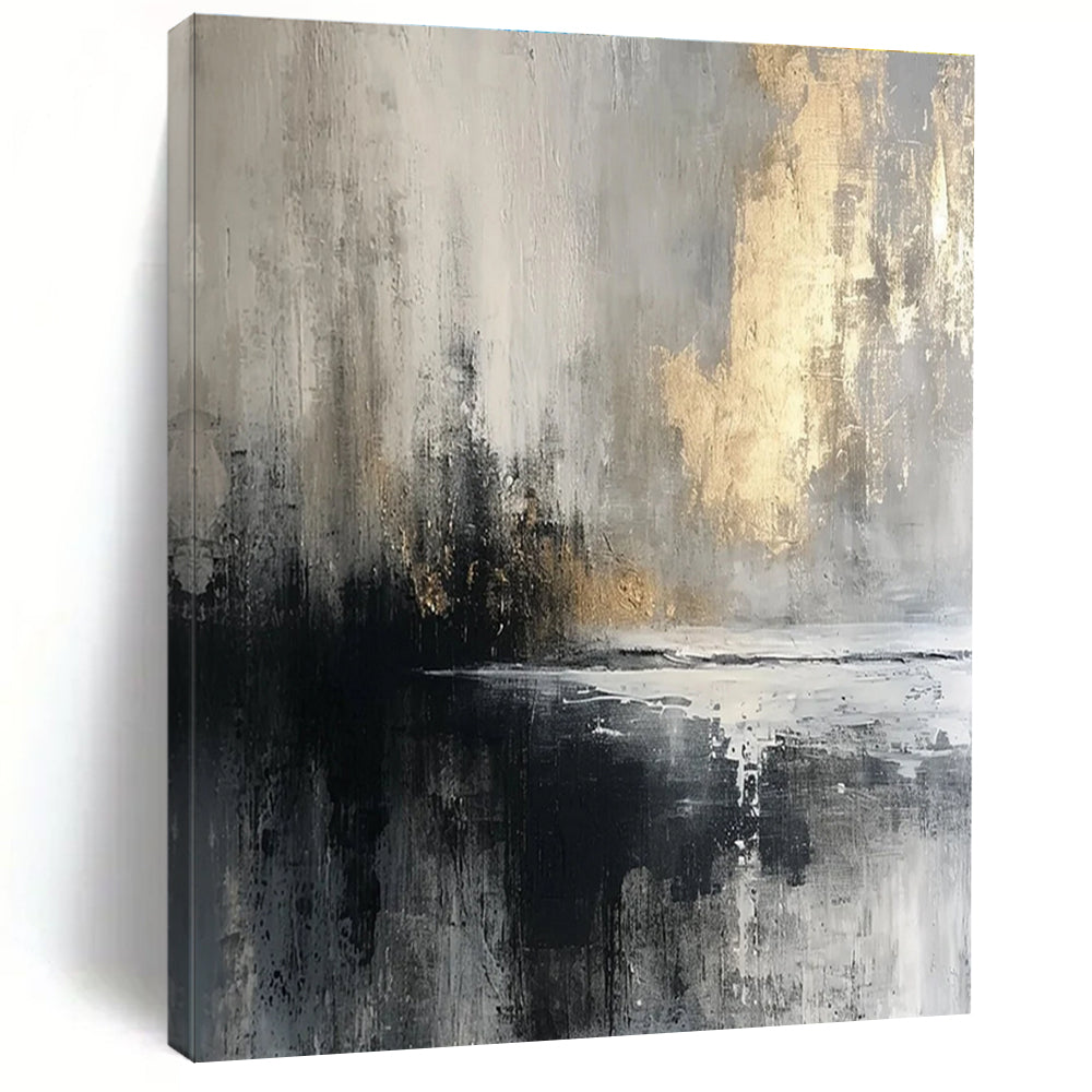 Moody Gray - Gold Abstract Painting for Sophisticated Lounges HENG067