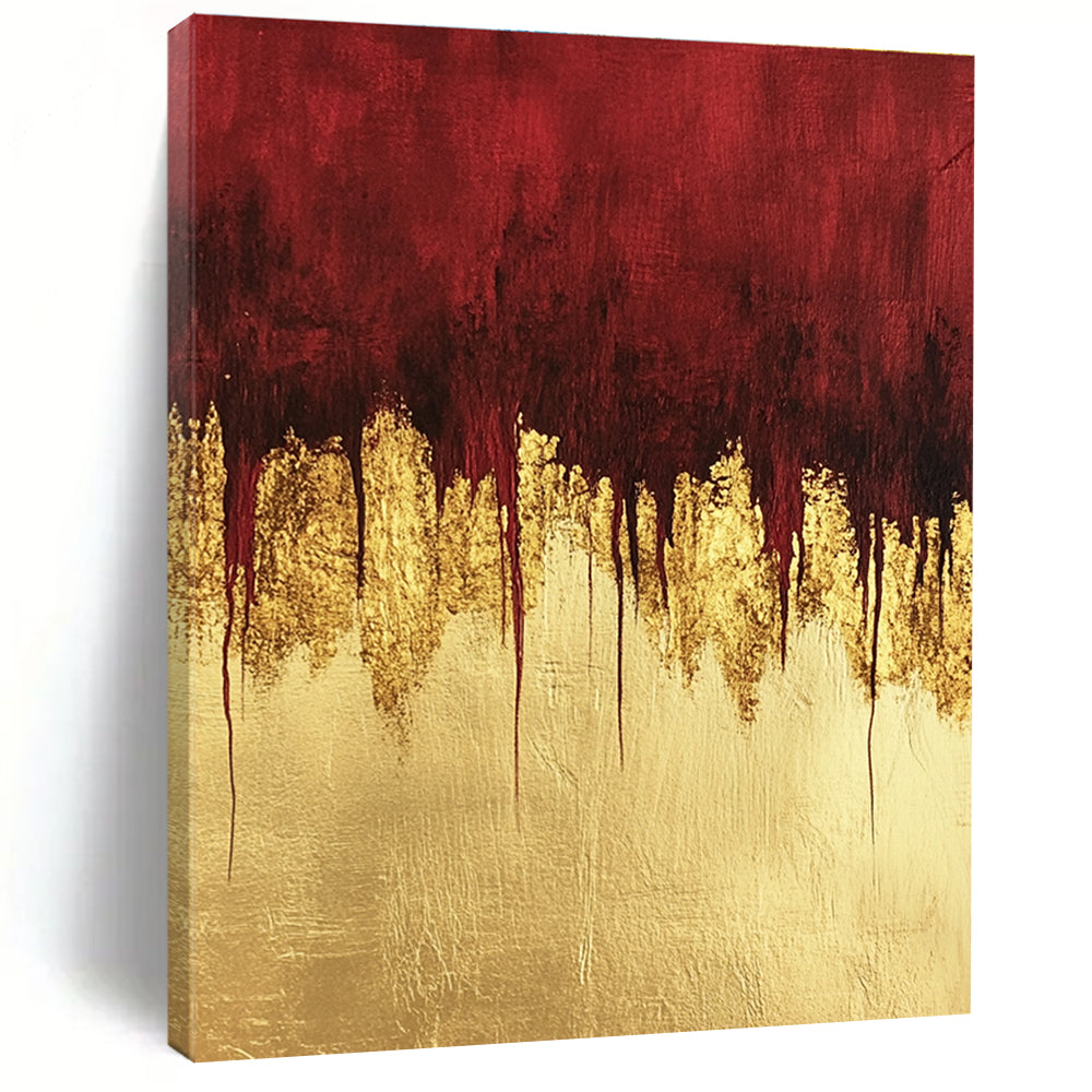 Opulent Red - Gold Drip Abstract Painting: Fluid Luxury for Glam Settings GAB0955