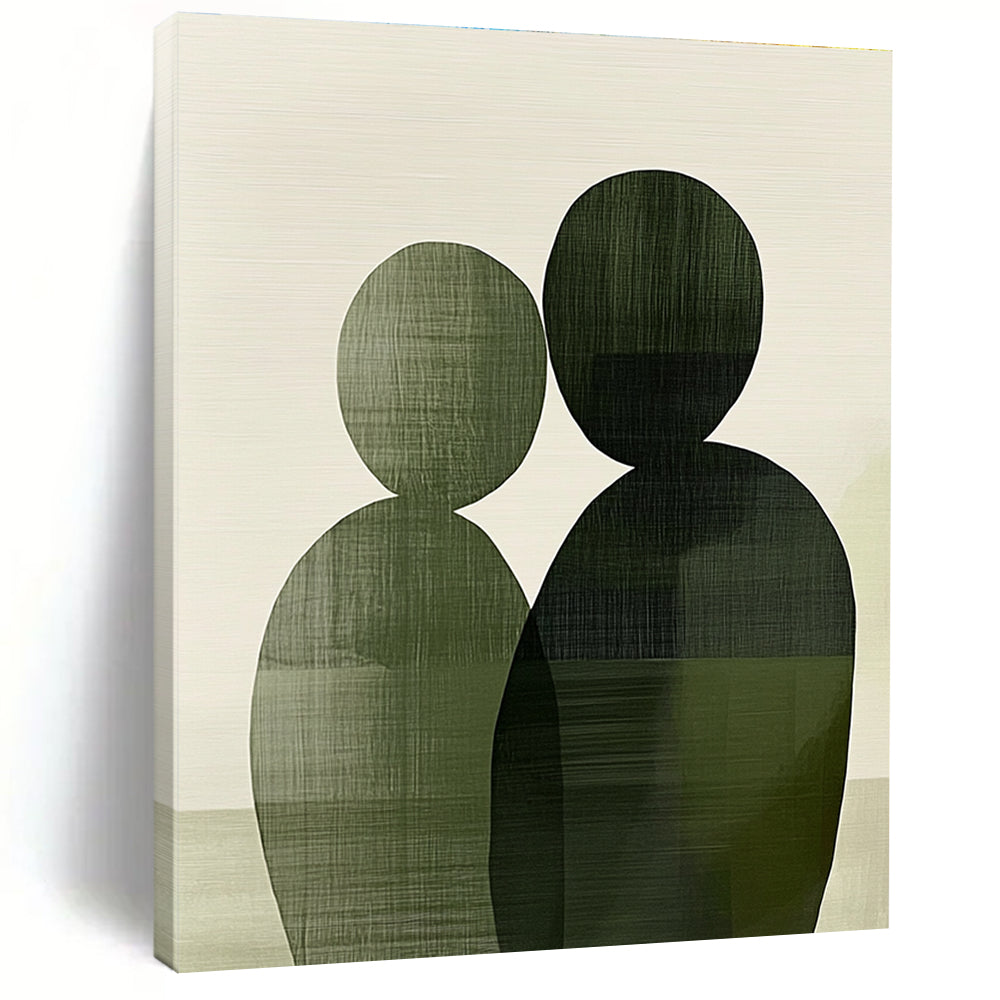 Green Silhouette Couple Abstract Painting of Subtle Togetherness GAB0211