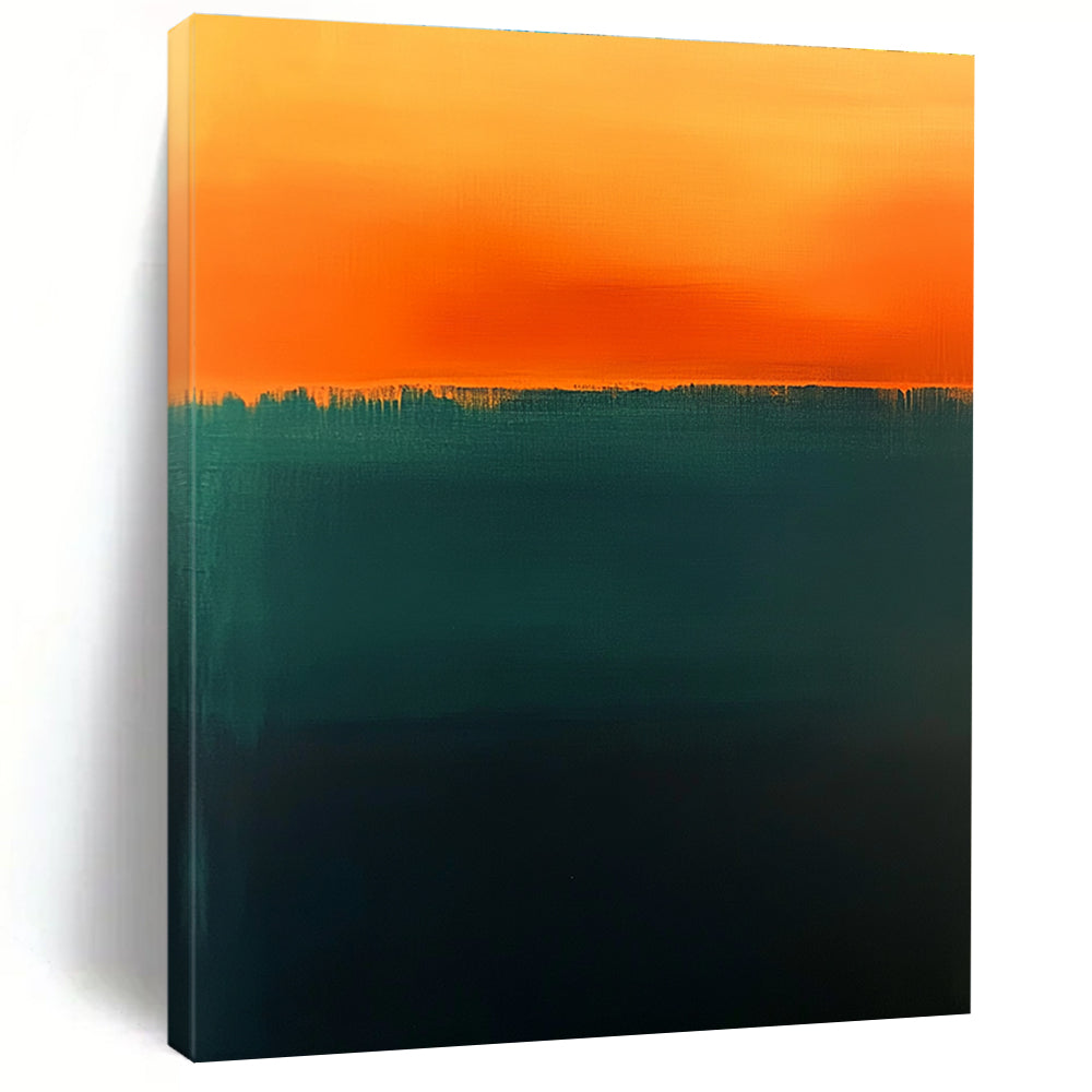 Dark Green and Orange Horizon Abstract Painting with Subtle Drama WINK223