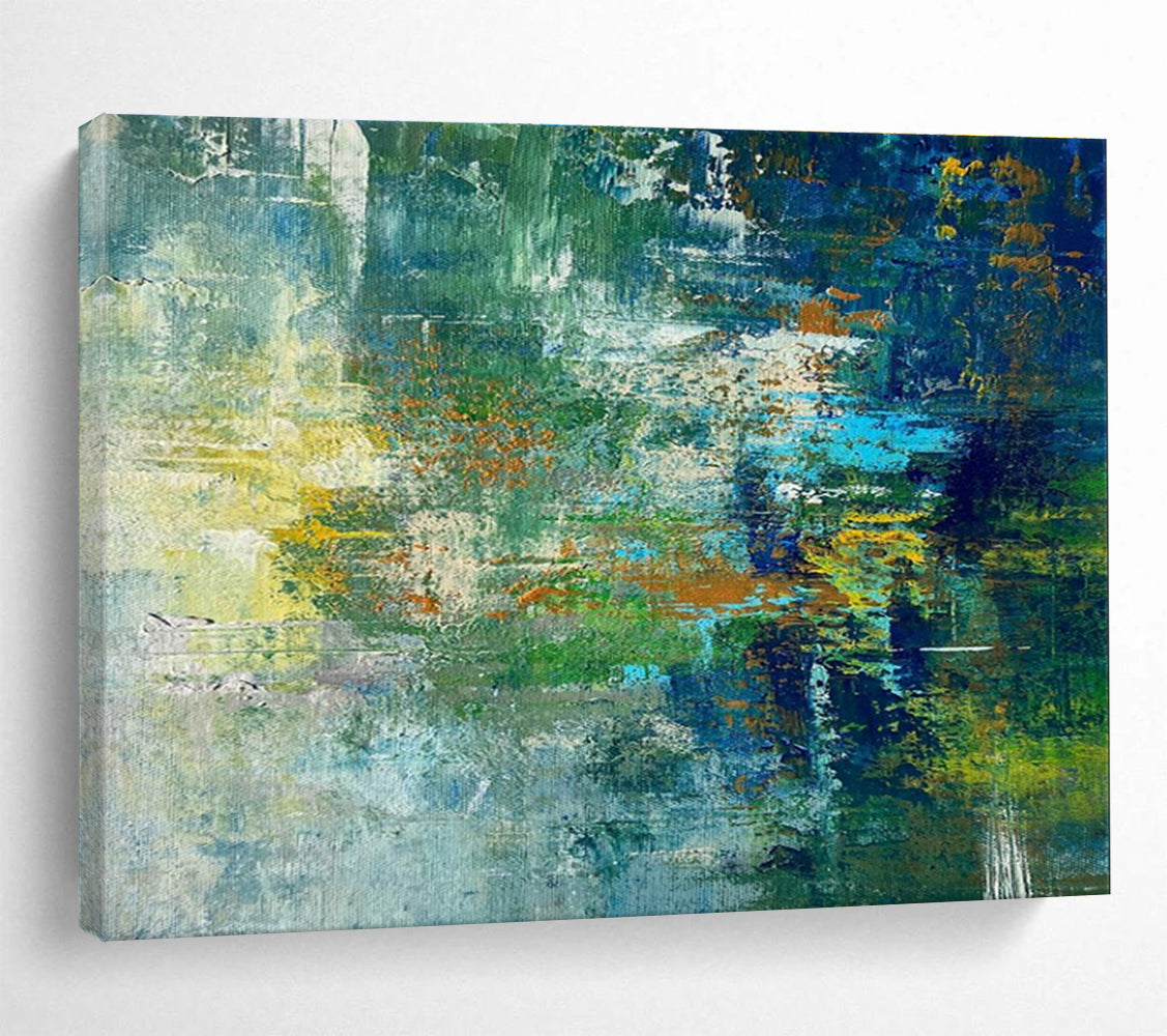 Green and Blue Abstract Mosaic Painting for Eco - Friendly Cafes YHT353