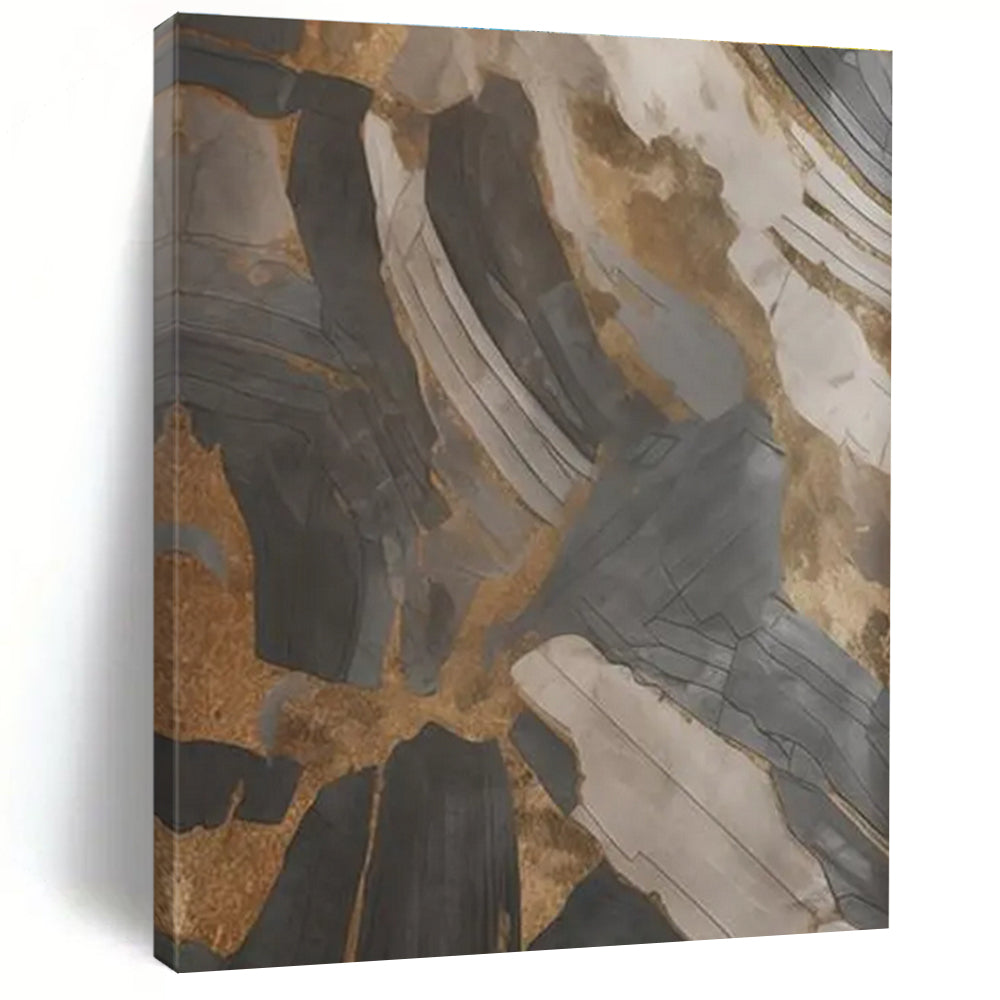 Black - Gold - Gray Abstract Painting for Opulent Residential Foyers HENG137