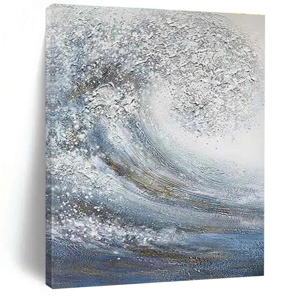 Dynamic White and Blue Wave Abstract Painting for Seaside Resorts HENG337