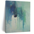 Blue and Green Dripping Branches Abstract Painting of Ethereal Nature GAB0174