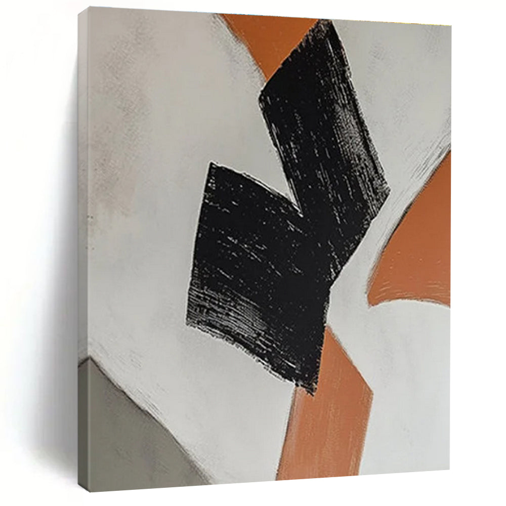 Black - Orange Minimalist Abstract Painting for Scandinavian - Style Homes HENG111