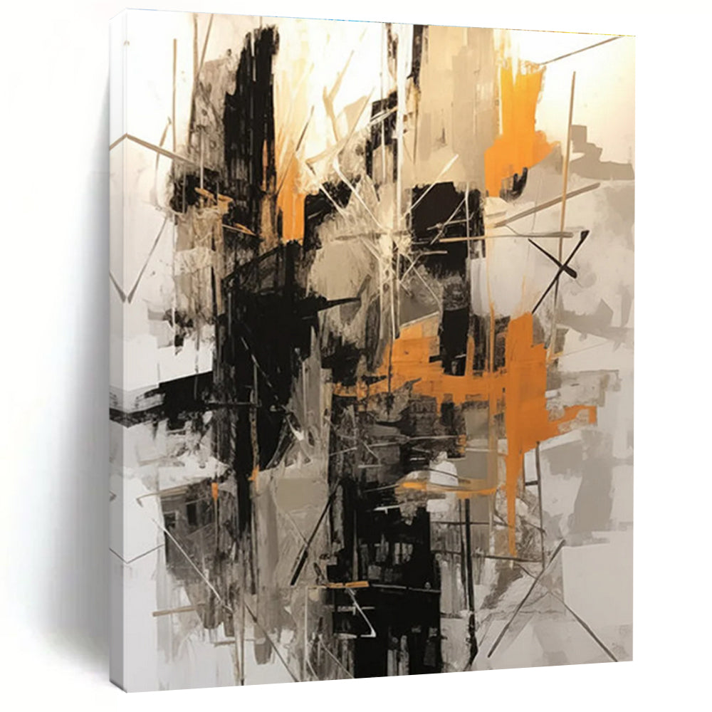 Black - Gray - Orange Abstract Painting for Industrial - Style Lofts HENG116