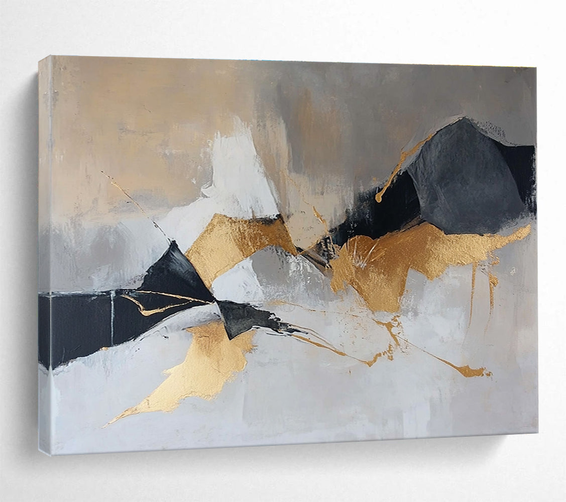 Gold and Gray Abstract Painting with Bold Shapes ABS275