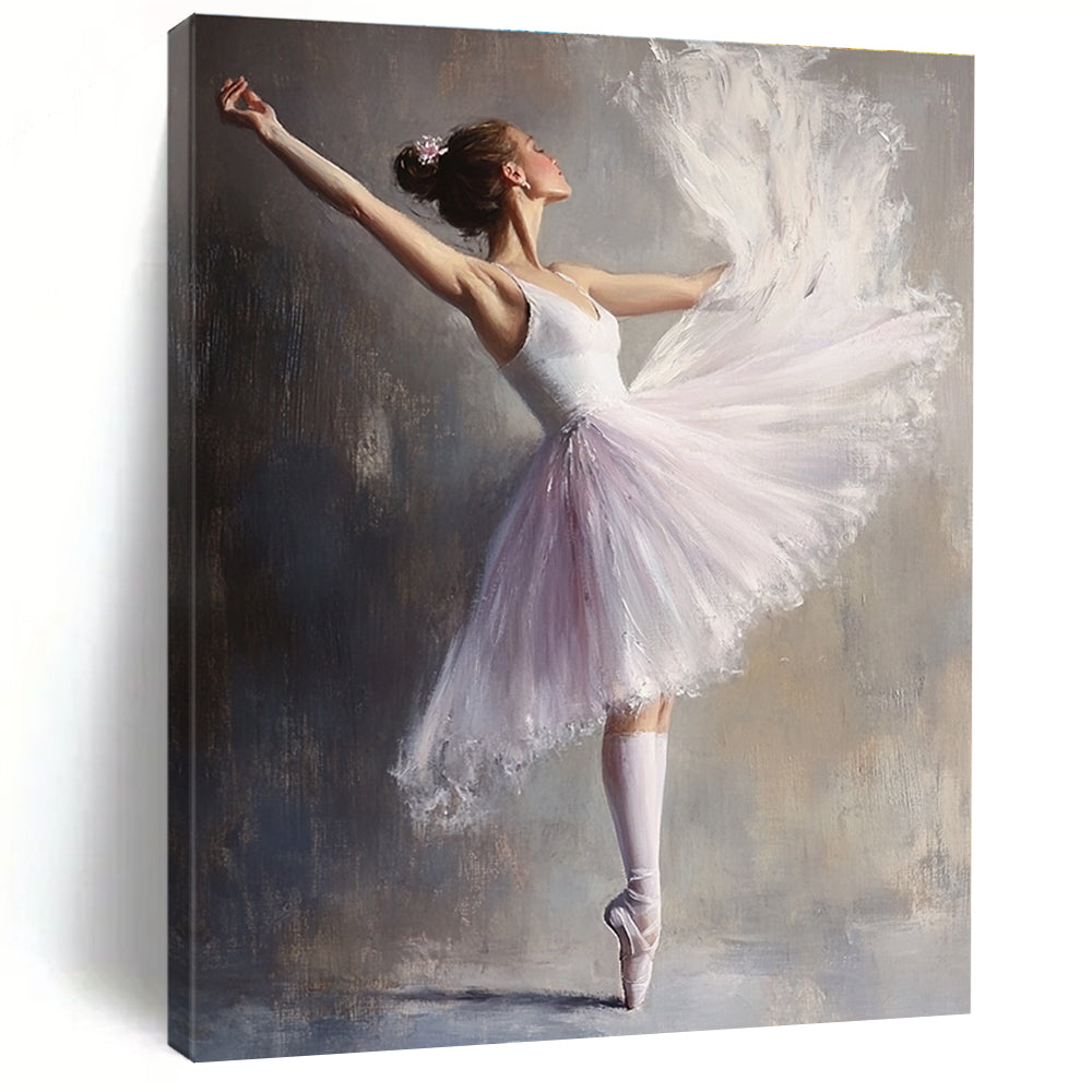 Ballerina in White Tutu Painting of Graceful Movement GAB0137