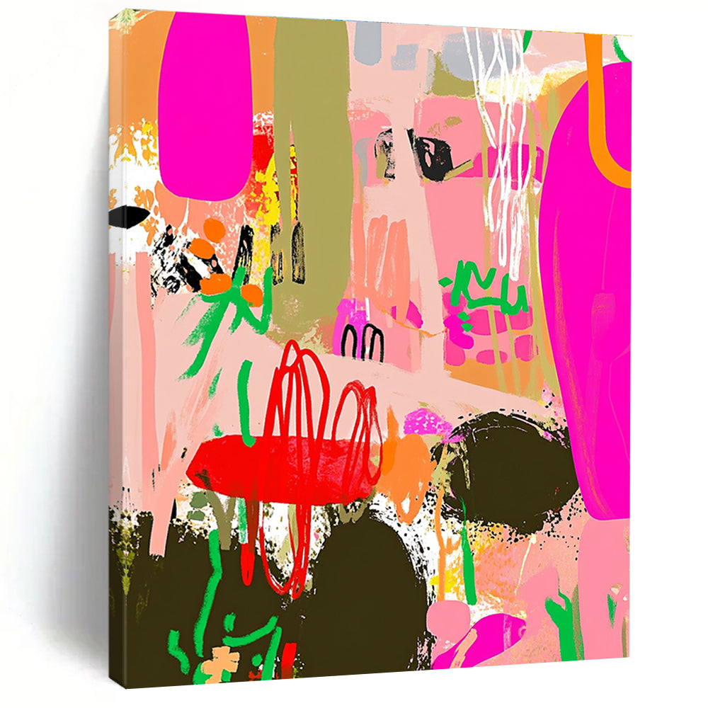 Pink Abstract Garden Painting with Bold Hues GAB0104