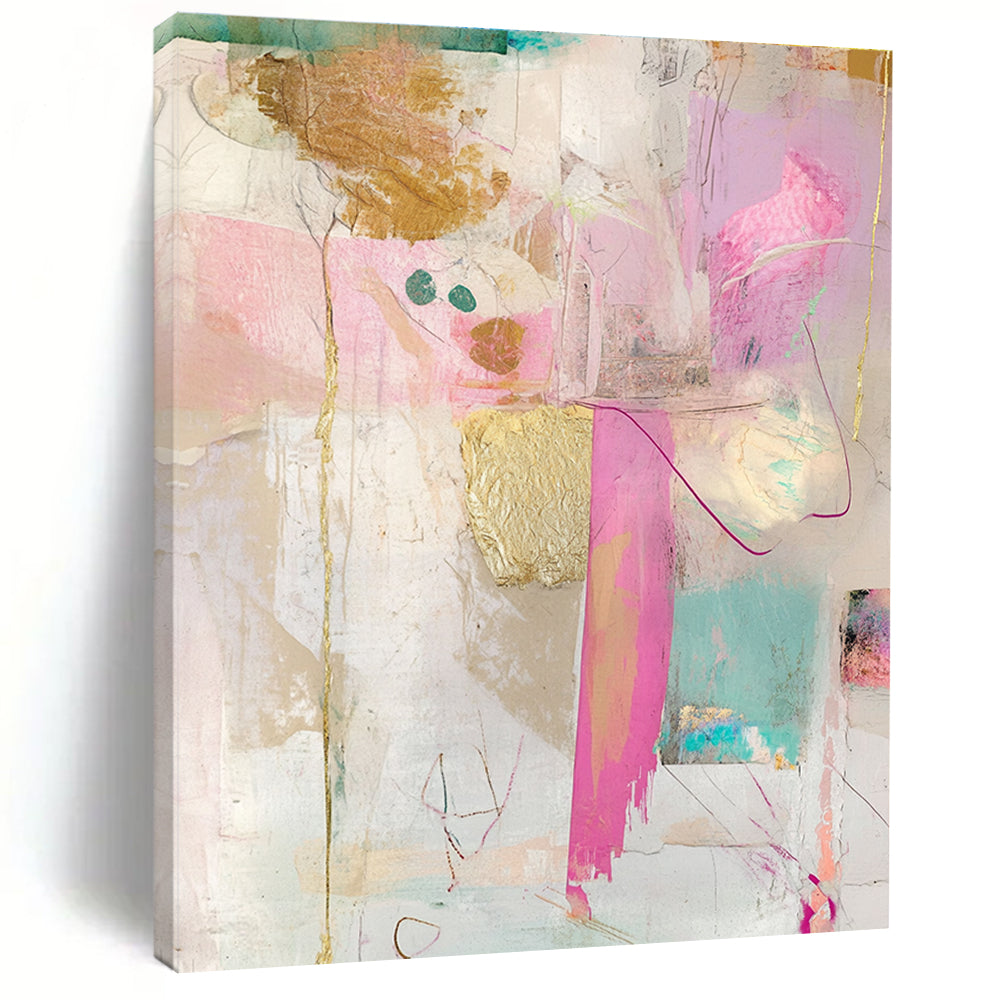 Pink and Gold Collage Luxe Mixed Media Abstract Painting GAB0251
