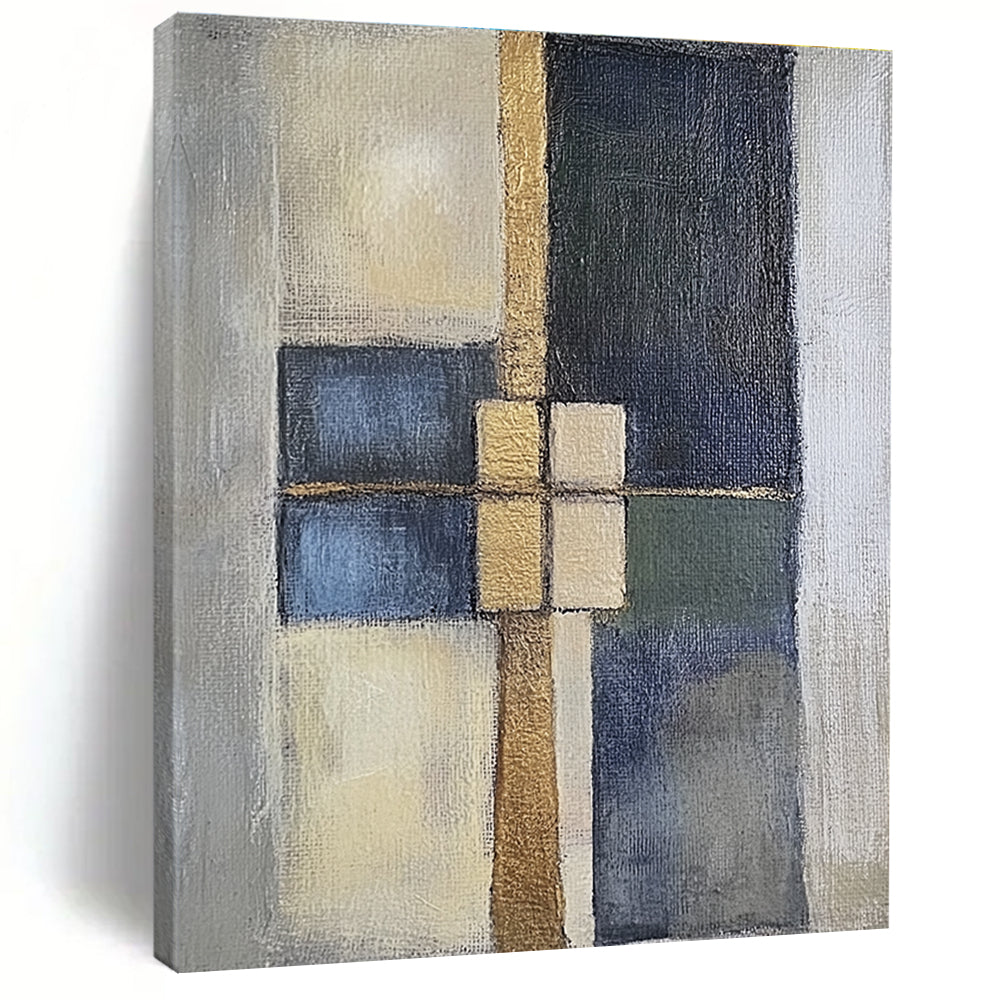 Geometric Color Block Abstract Painting with Metallic Accents WINK814