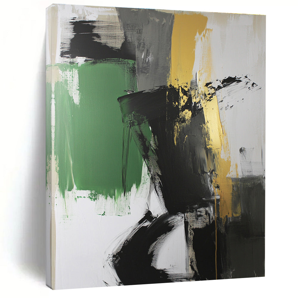 Green Gold Black Abstract Painting with Bold Textures WINK527