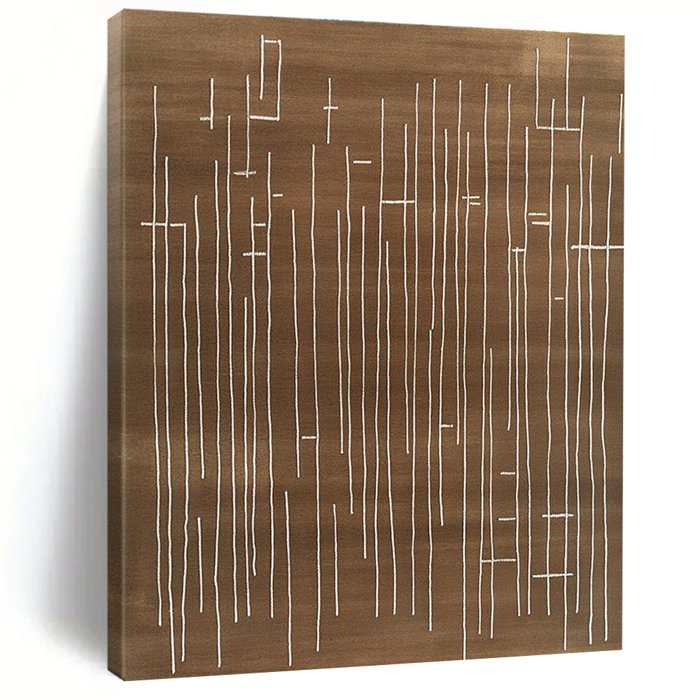 Brown and White Line Abstract Painting with Minimalist Design GAB0049