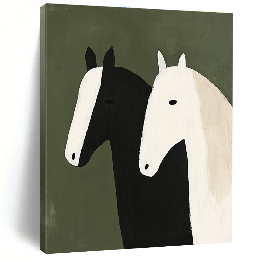Two Stylized Horses Abstract Painting of Whimsical Charm GAB0214