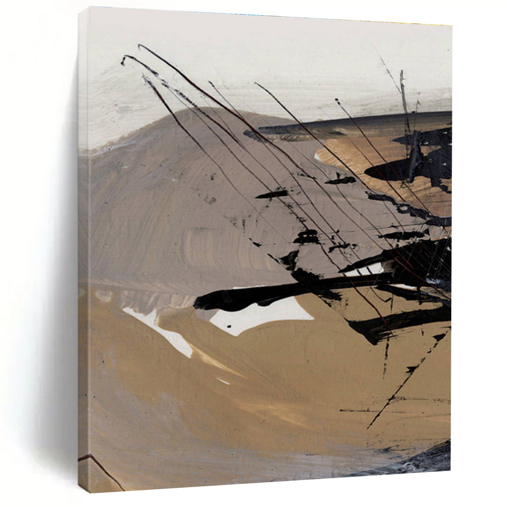 Expressive Black - Beige Abstract Painting for Industrial - Style Cafés HENG201