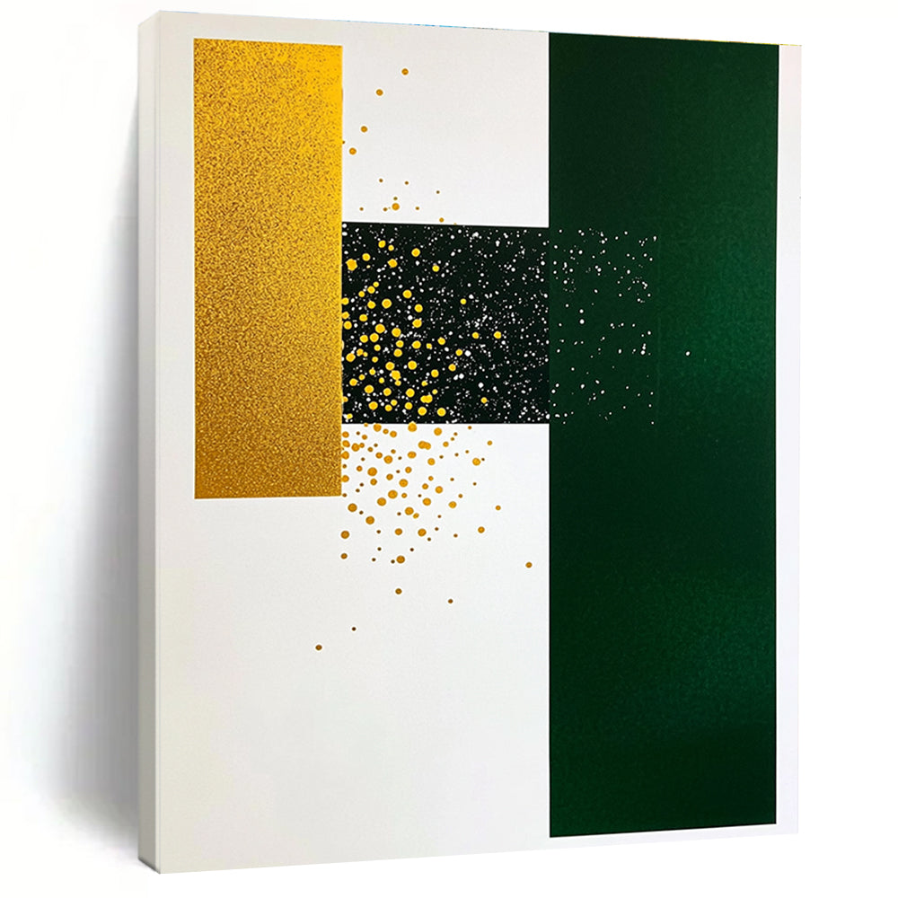 Gold Green Geometric Dots Abstract Painting of Playful Opulence GAB0144