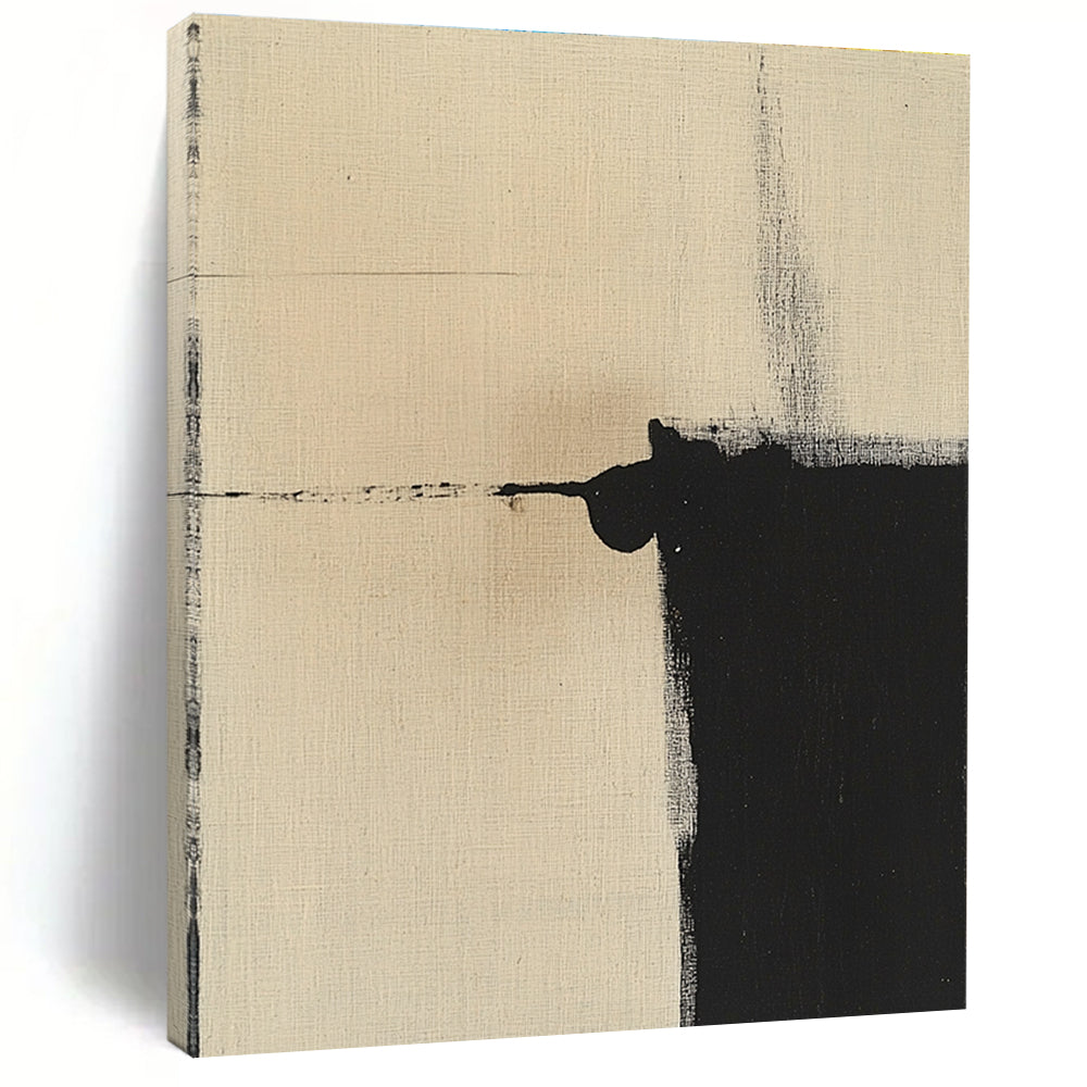 Minimalist Black and Beige Abstract Painting of Quiet Contrast GAB0213