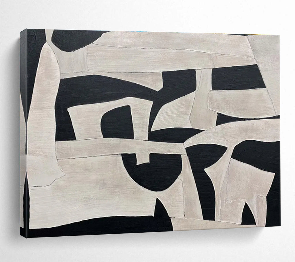 Black - White Geometric Abstract Painting for Modern Galleries YHT092
