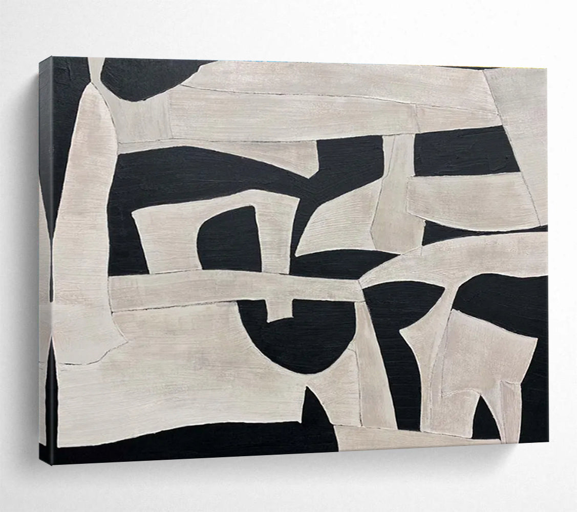 Black - White Geometric Abstract Painting for Modern Galleries YHT092