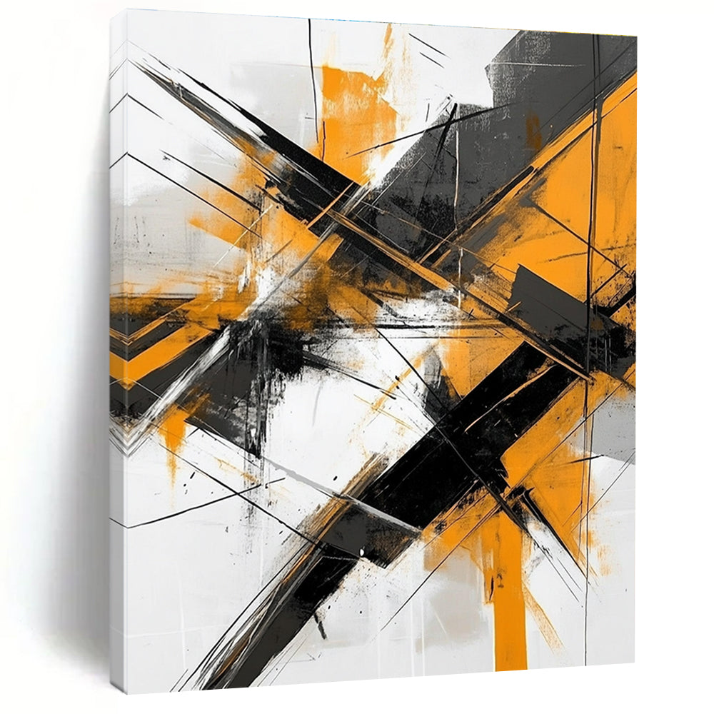 Orange - and - Black Dynamic Abstract Painting with Energetic Edge WINK324
