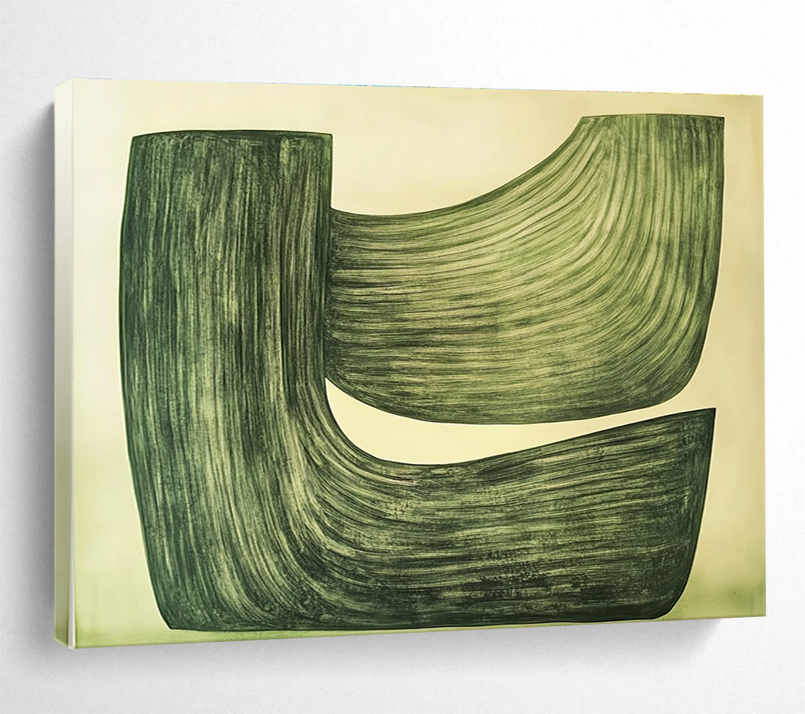 Green Curved Shapes Abstract Painting with Subtle Movement ABS611