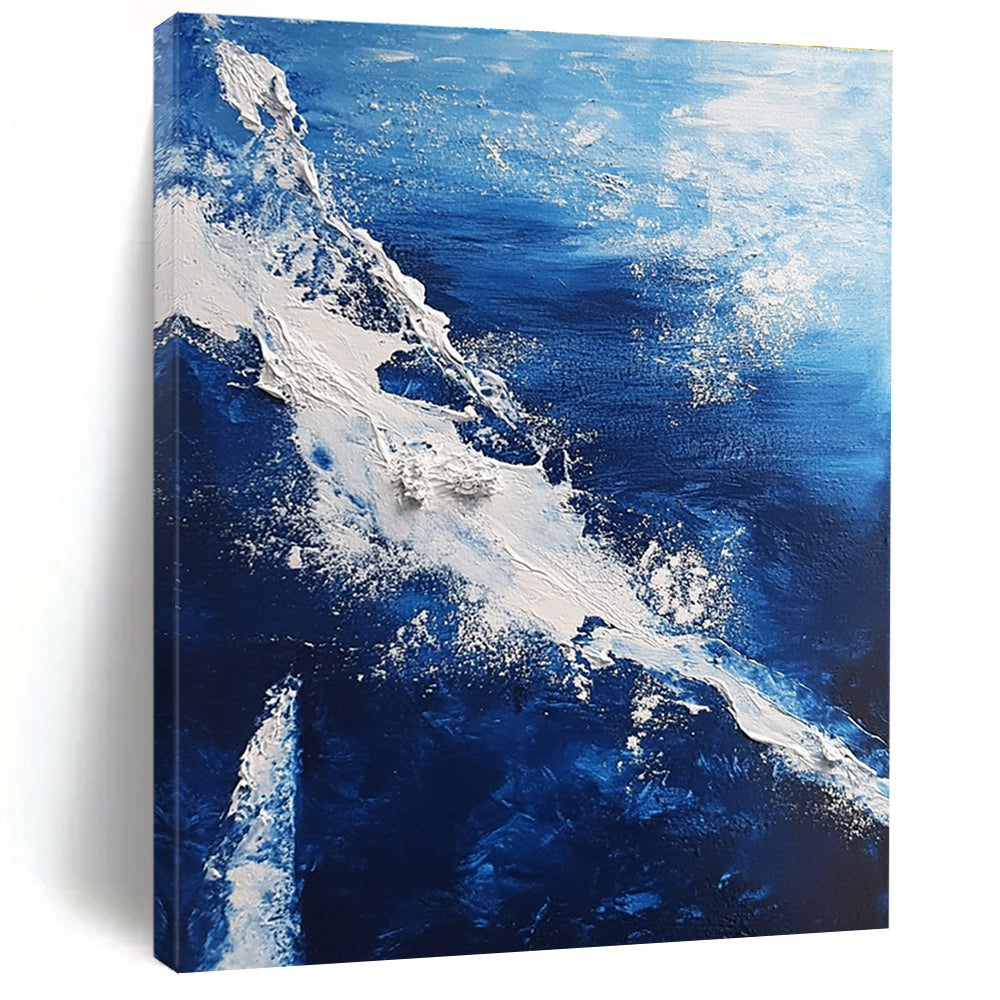 Blue and White Wave Abstract Painting for Coastal - Inspired Living Rooms GAB0802