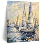 Fleet of Sailboats on Sea Vivid Abstract Painting for Energetic Spaces GAB1464