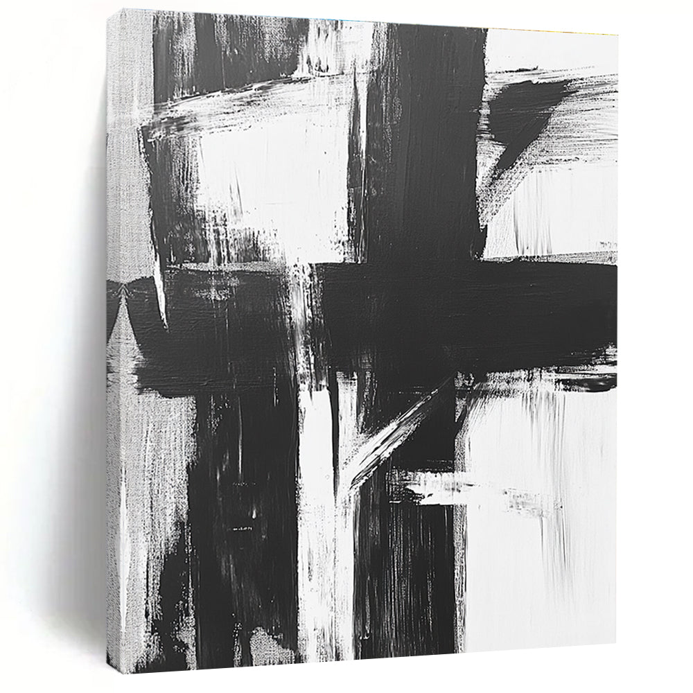 Black and White Abstract Cross Painting with Bold Simplicity WINK345