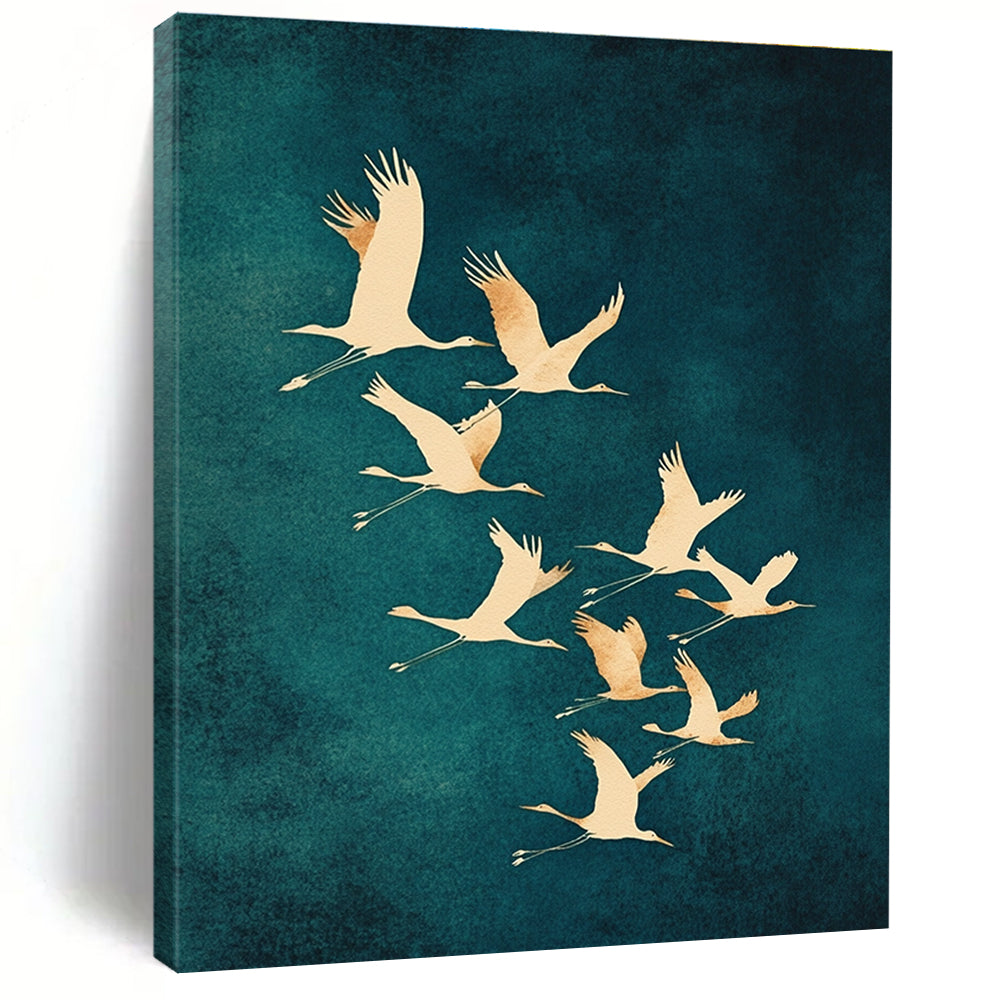 Flying Cranes I Abstract Painting for Asian - Inspired Living Rooms GAB1342