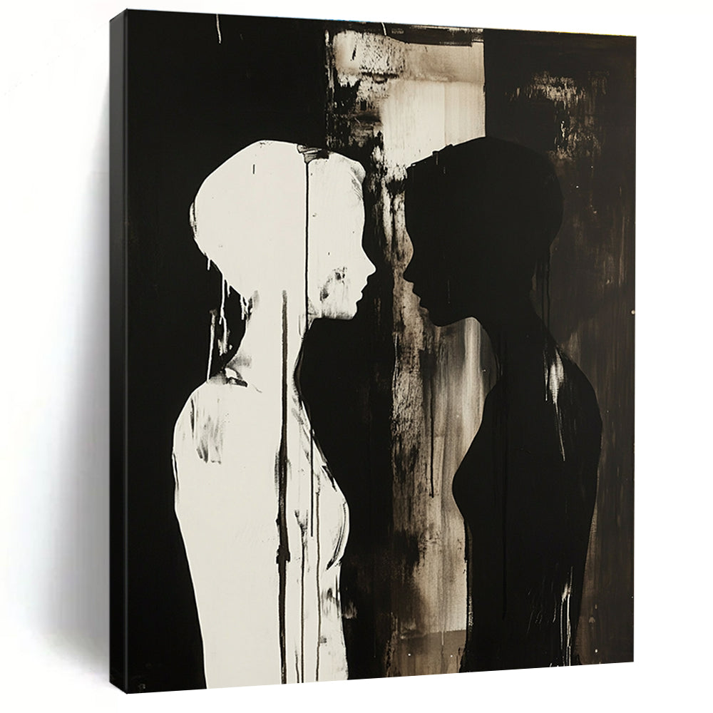 Black and White Silhouettes Emotional Abstract Painting for Introspective Spaces GAB1495