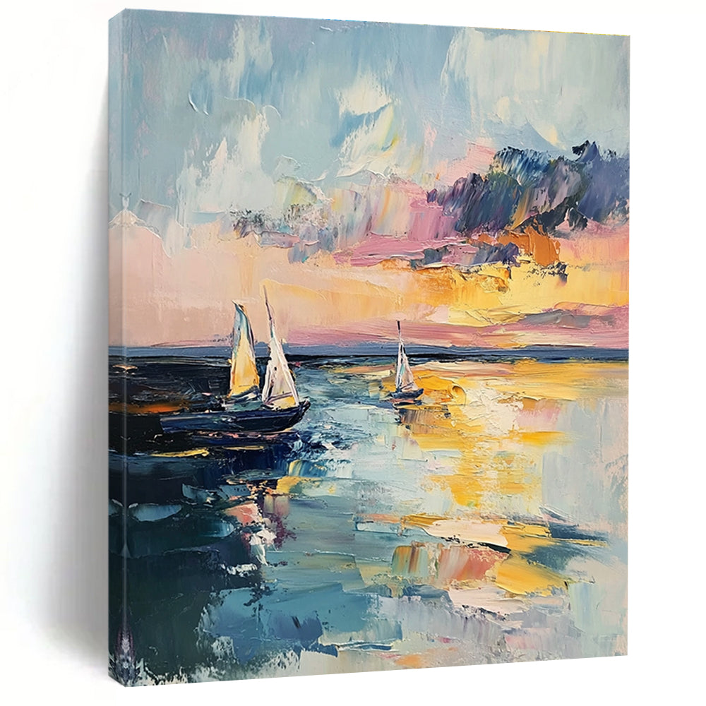 Impressionistic Seaside Sunset Painting with Vivid Colors GAB0105