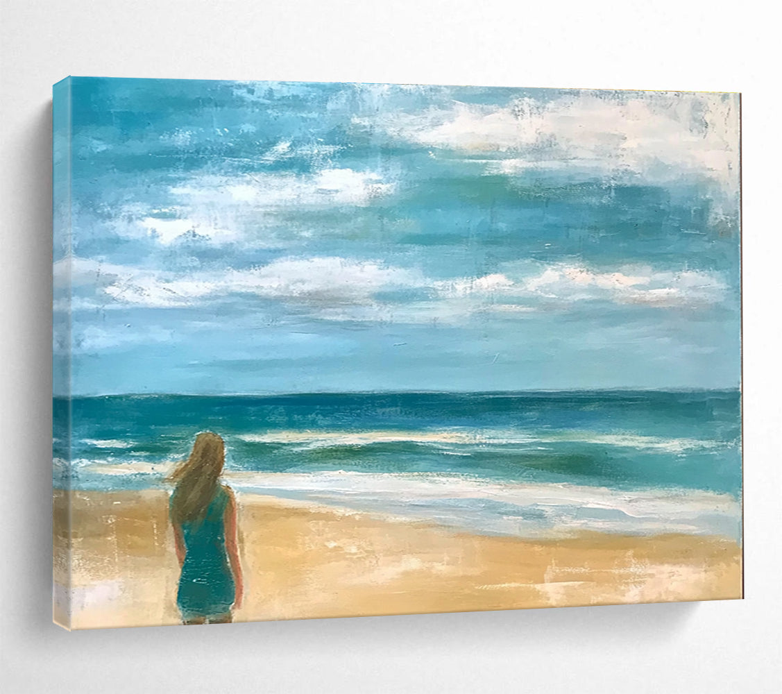 Beach Figure Abstract Painting with Calm, Coastal Serenity ABS520