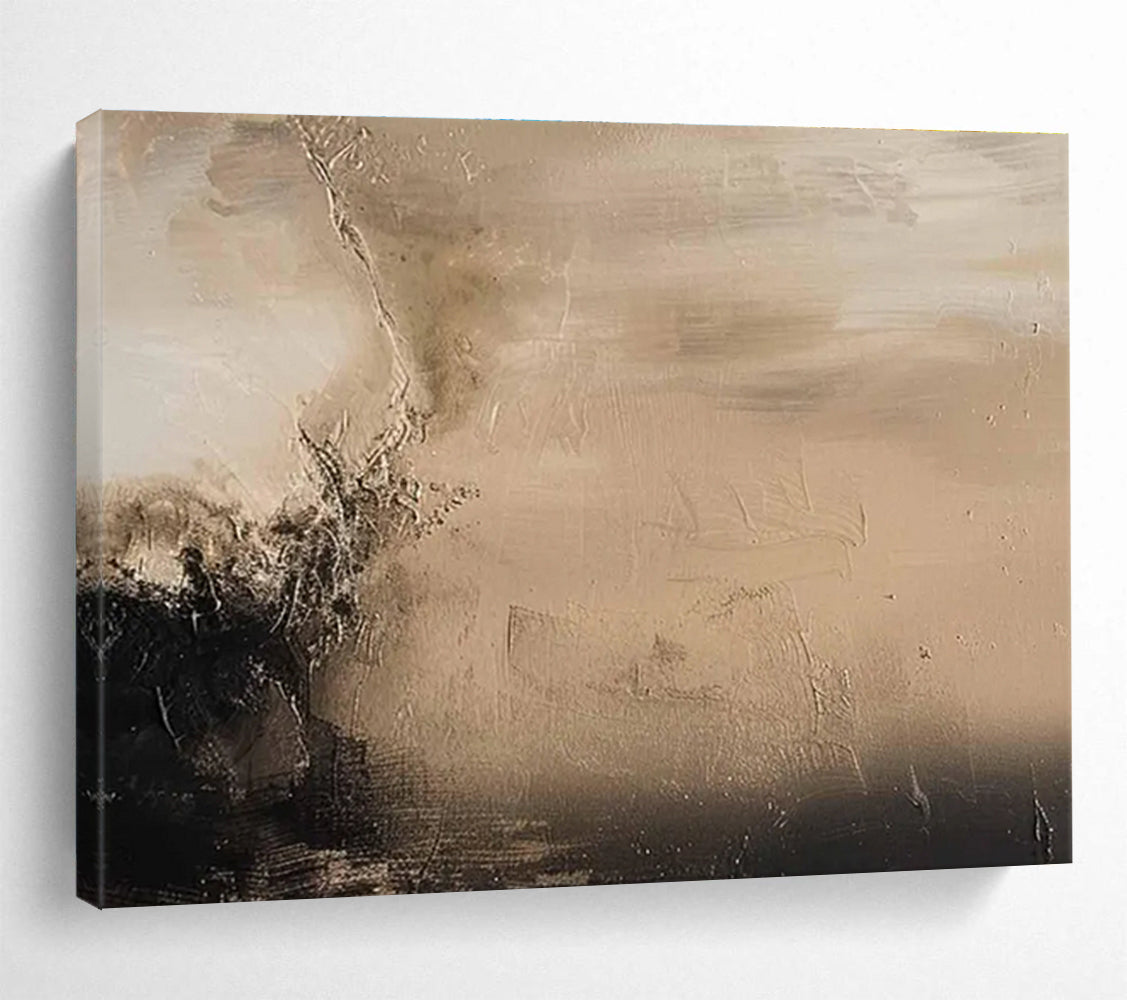 Beige and Black Abstract Painting for Minimalist Living Spaces YHT394
