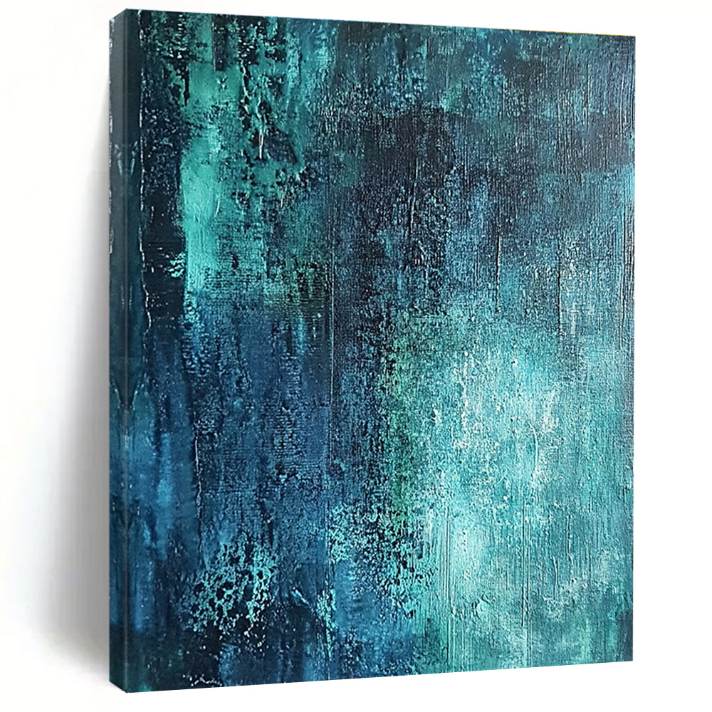 Deep Teal Textured Abstract Painting with Mysterious Depths WINK600