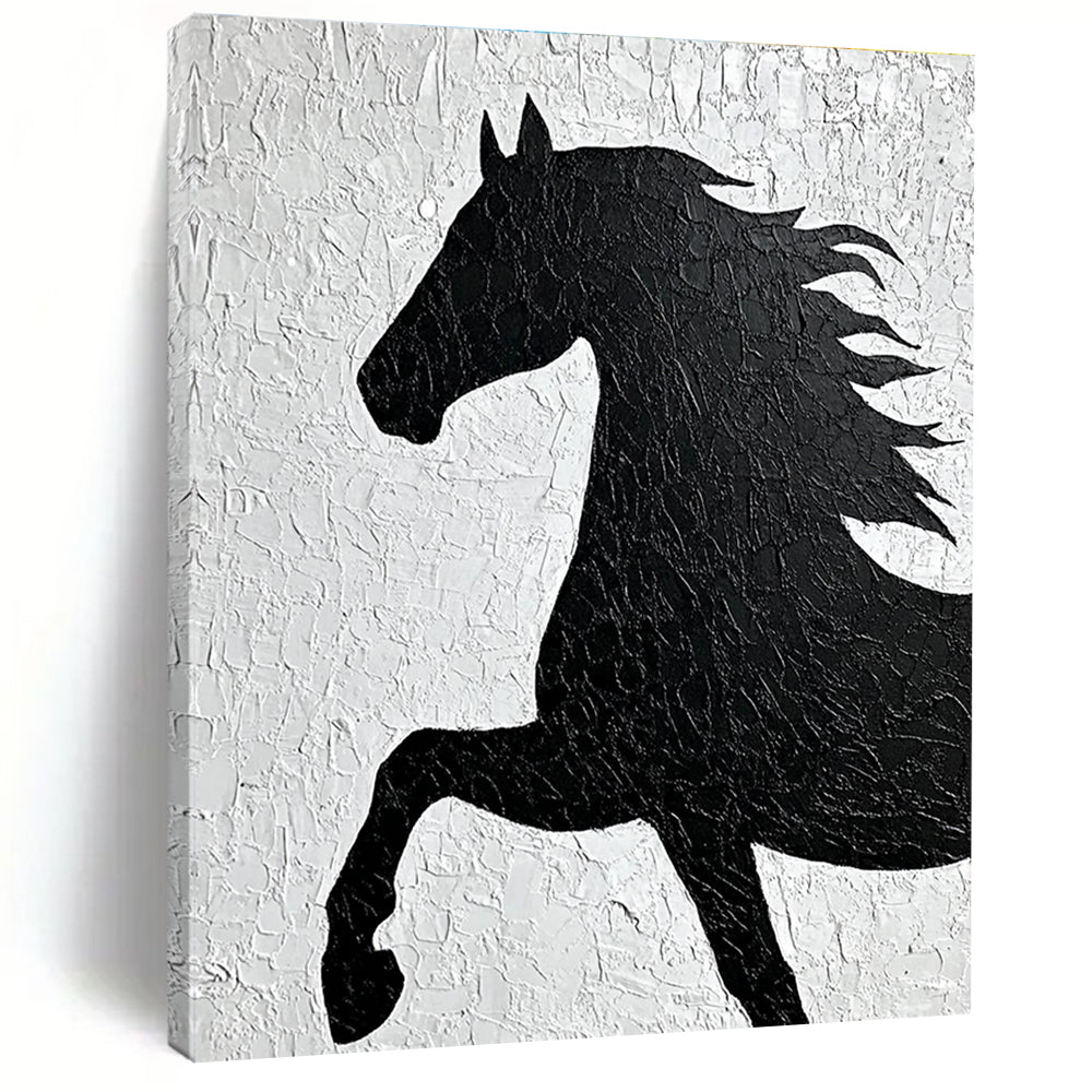 Textured Black Horse Silhouette Abstract Painting GAB0036