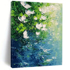 White Flowers Over Water Serene Abstract Painting for Relaxing Spaces GAB1525
