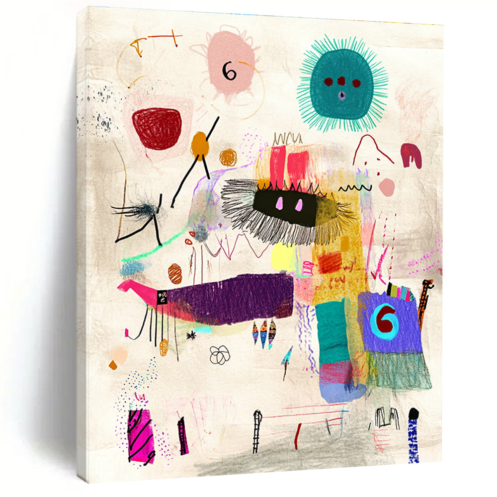Whimsical Doodle Abstract Painting with Playful Forms GAB0102