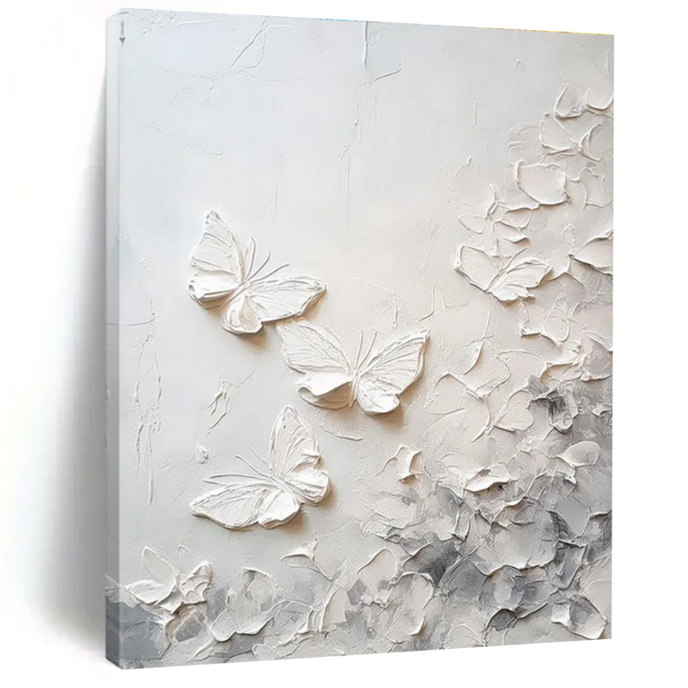 White Textured Butterflies Abstract Painting for Whimsical Nurseries HENG448