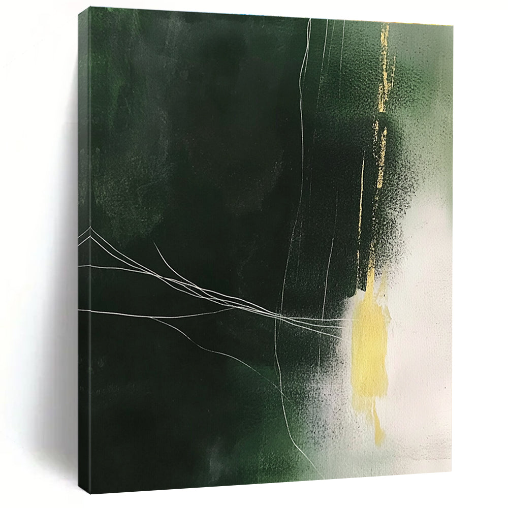 Dark Green with Gold and White Abstract Painting of Subtle Luxury GAB0182