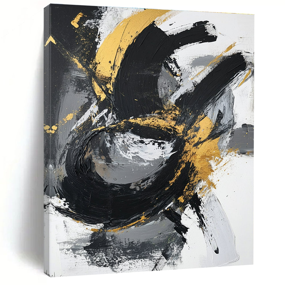 Gold - Black Abstract Swirl Painting with Elegant Movement WINK367