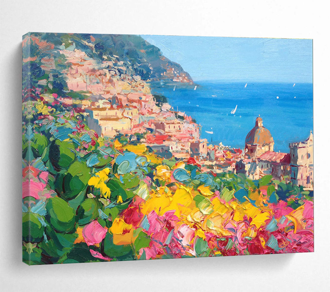 Coastal Town Flowers Abstract Painting for Italian Restaurant Private Dining YHT488