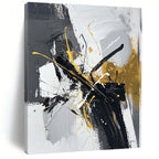Black White and Gold Splash Abstract Painting with Dynamic Luxury WINK020