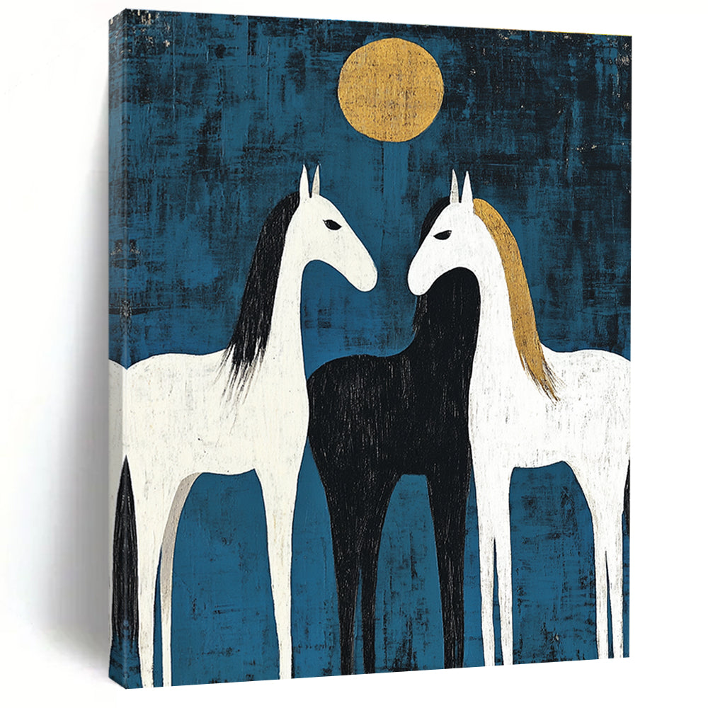 Two Horses Under Golden Moon - Symbolic Equine Abstract Art GAB0512