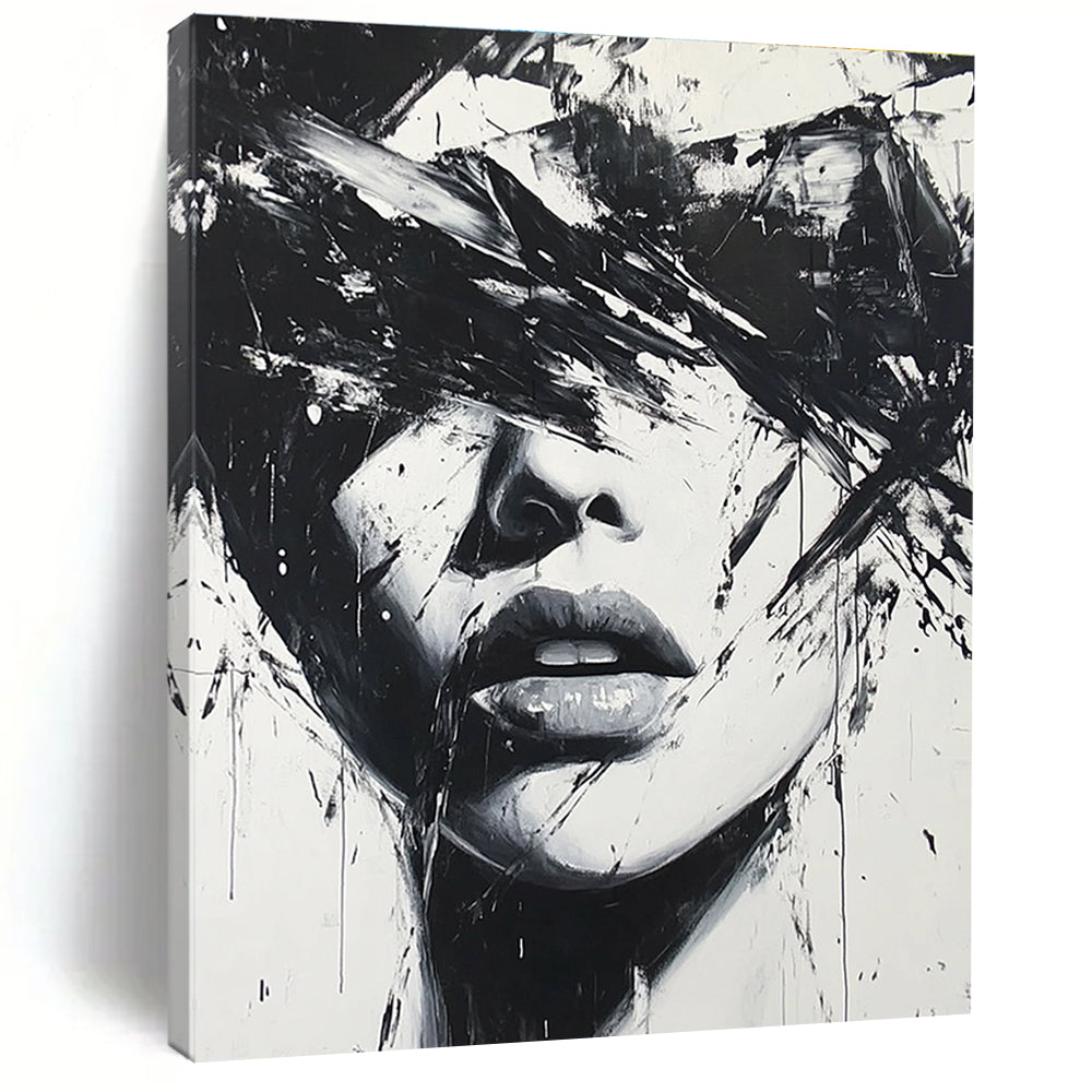 Black and White Abstract Portrait - Expressive Figurative Abstract Art GAB0449