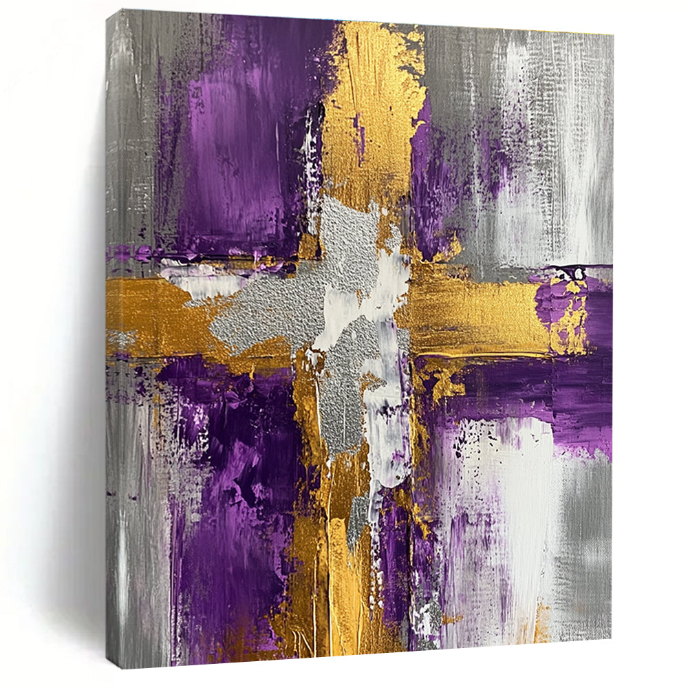 Purple Gold Gray Abstract Painting with Regal Contrasts WINK521