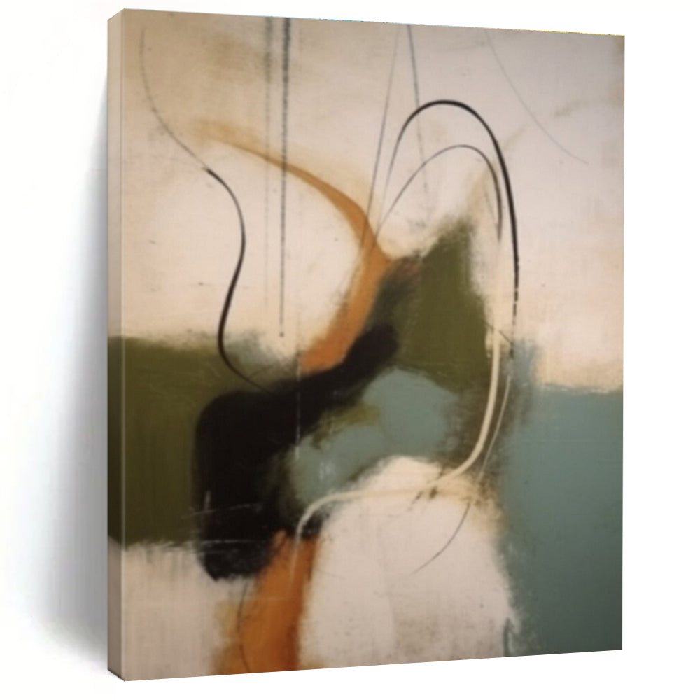 Abstract with Curved Lines in Earthy Tones Painting for Bohemian - Styled Bedrooms HENG365