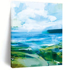 Vibrant Blue - Green Landscape Abstract Painting for Nature - Inspired Cafés HENG183