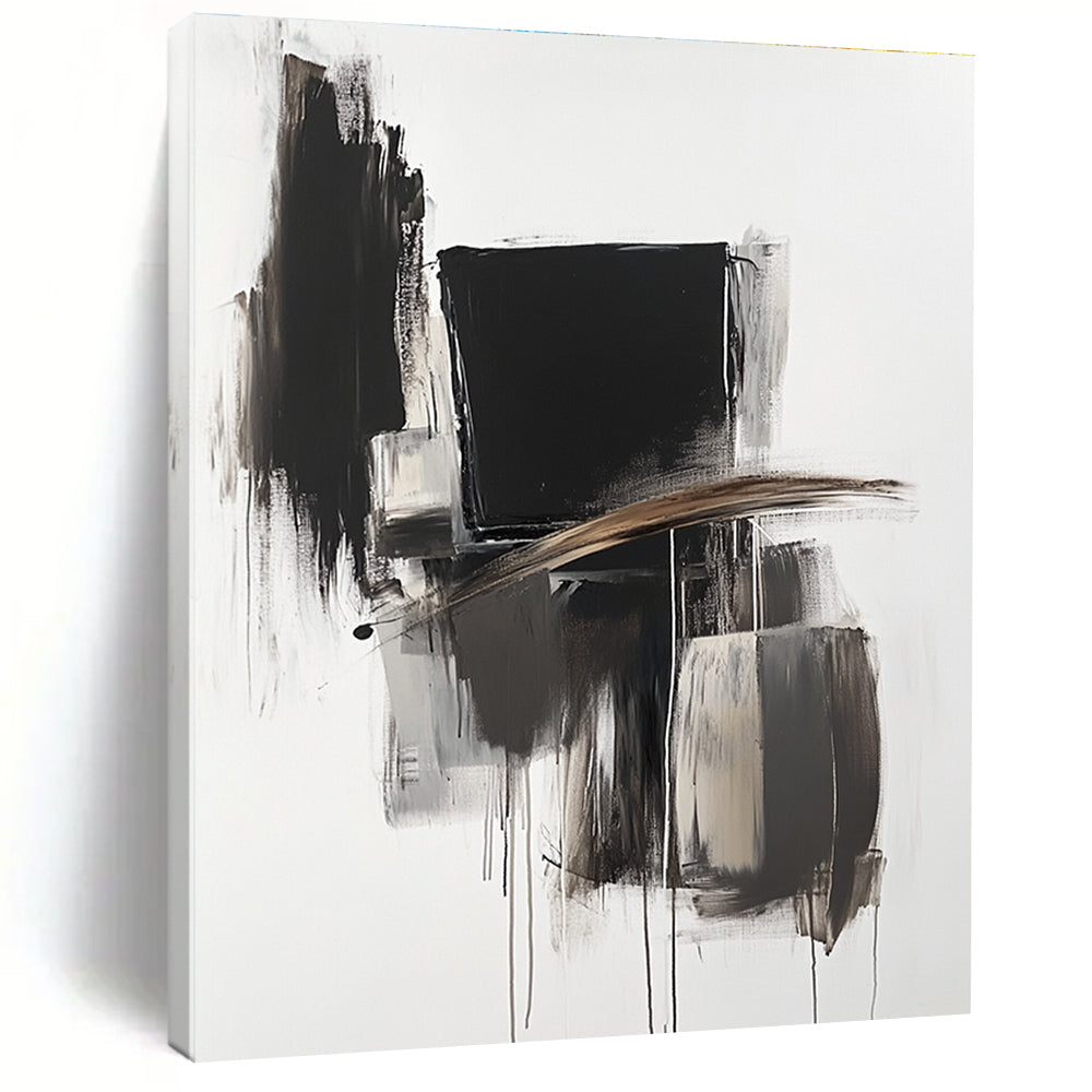 Black - White Abstract Composition Painting with Bold Simplicity WINK353