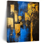 Blue and Gold City Tree - Urban Nature Abstract Art GAB0471