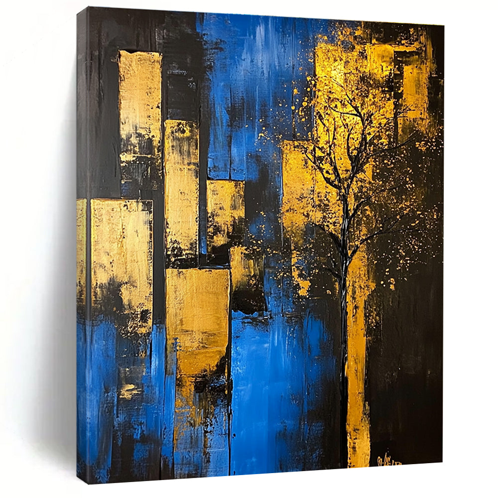 Blue and Gold City Tree - Urban Nature Abstract Art GAB0471
